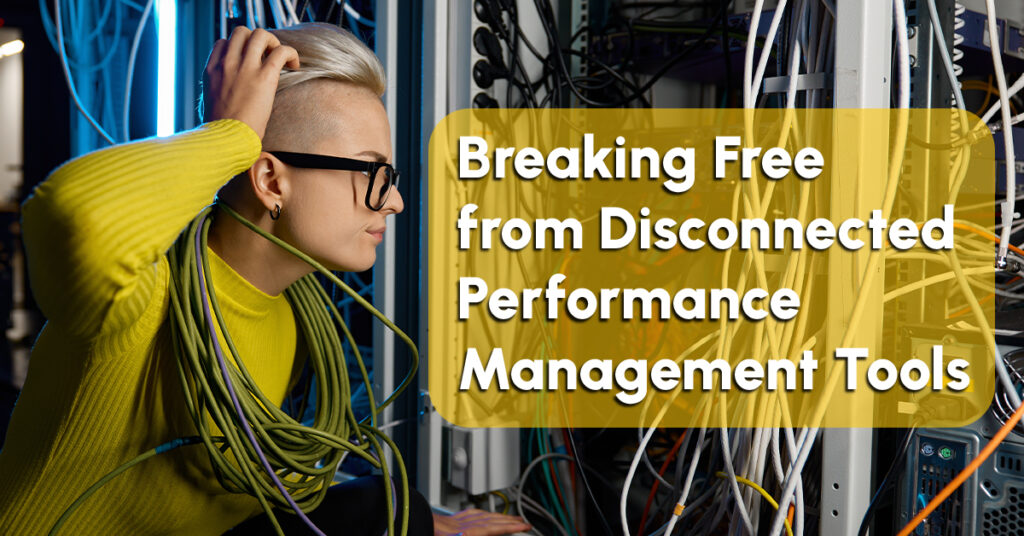 woman struggles to connect wires in a server room